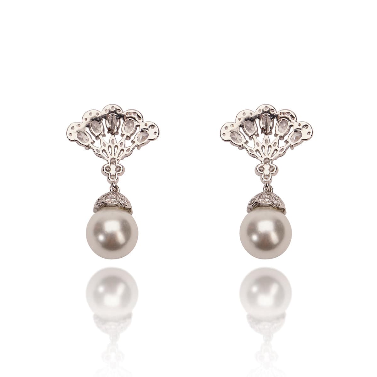 Cubic Zirconia Crystal Lace and Ivory Pearl Short Drop Earring