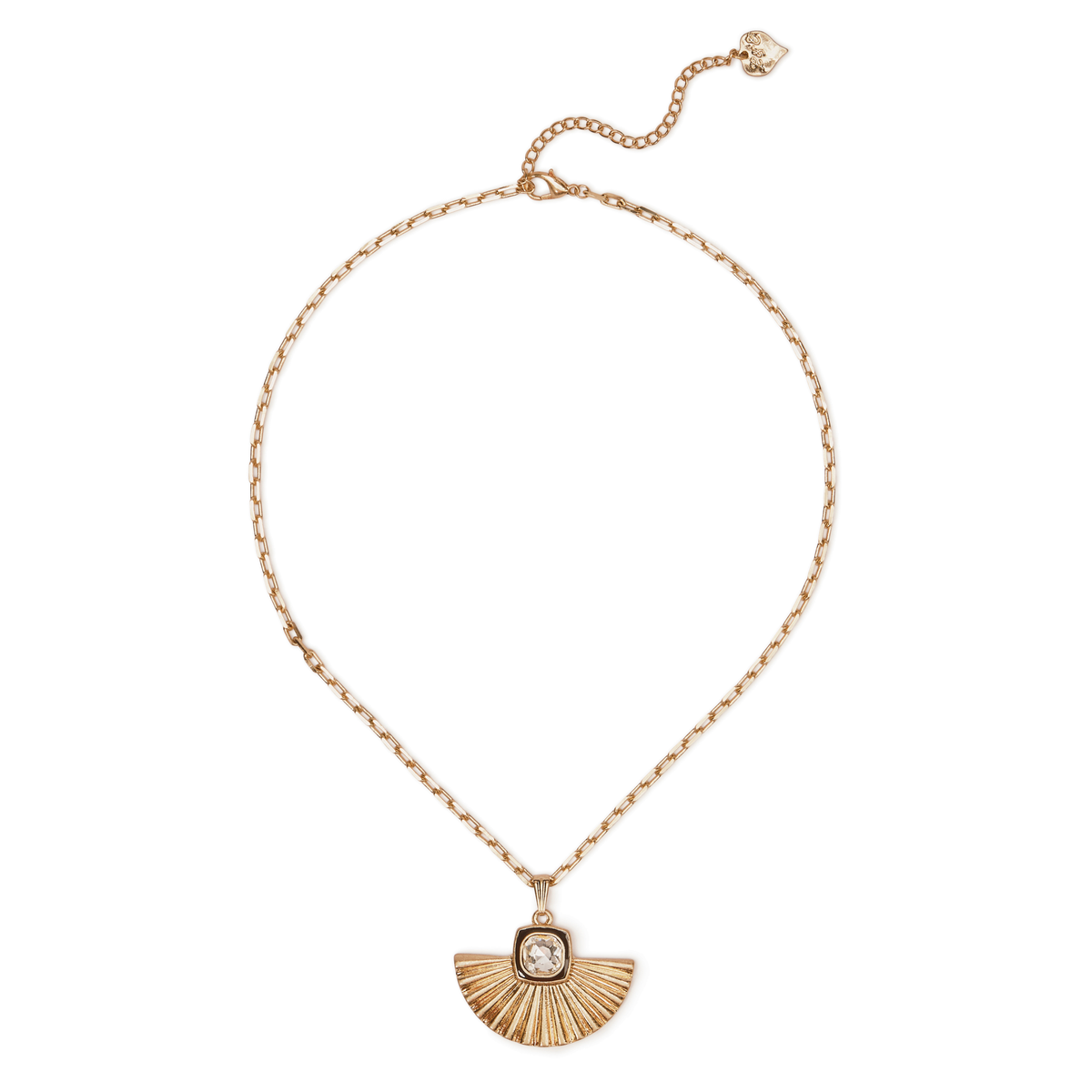 Art Deco Gold Fan Necklace with Paperclip Chain by Lovett and Co.