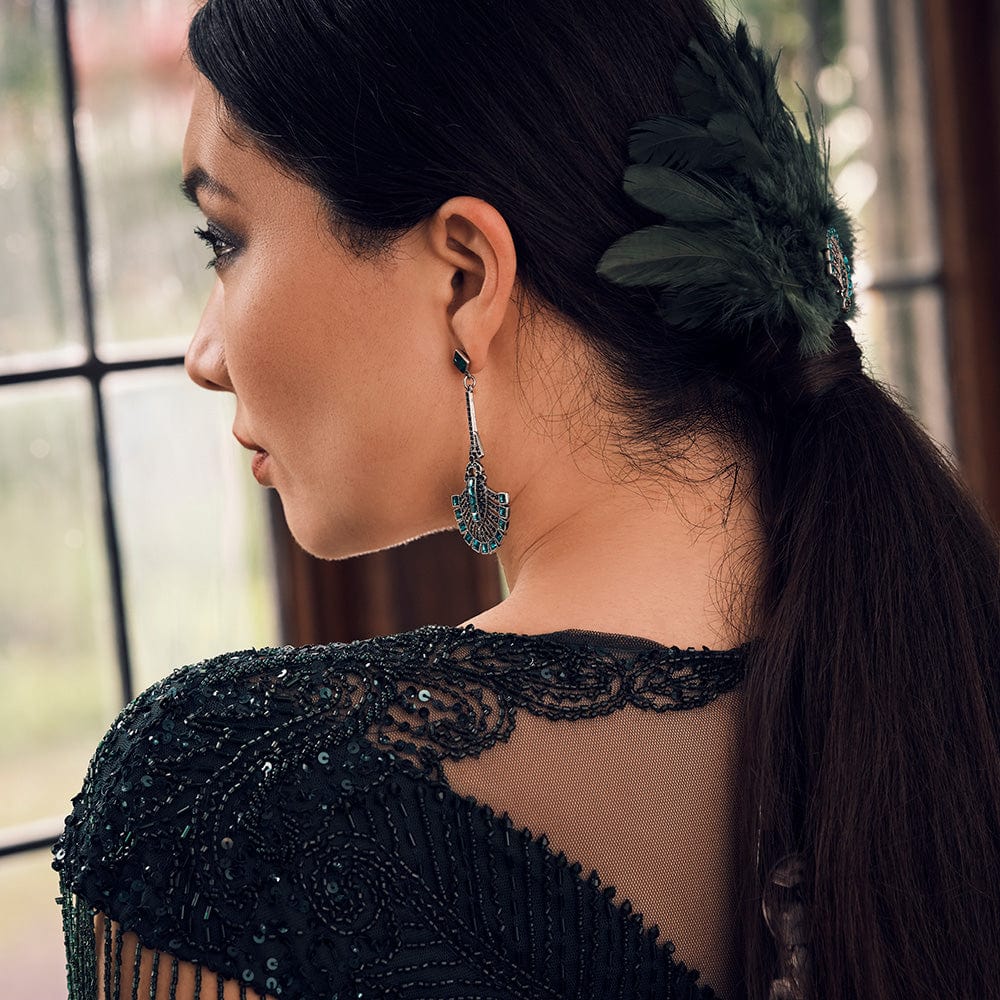 Great Gatsby Style Green Crystal Long Drop Earrings  Lovett & Co