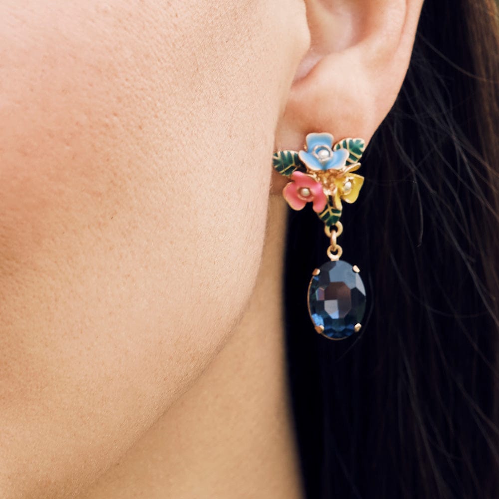 Hand painted stone dangle earrings : Sapphire Blue