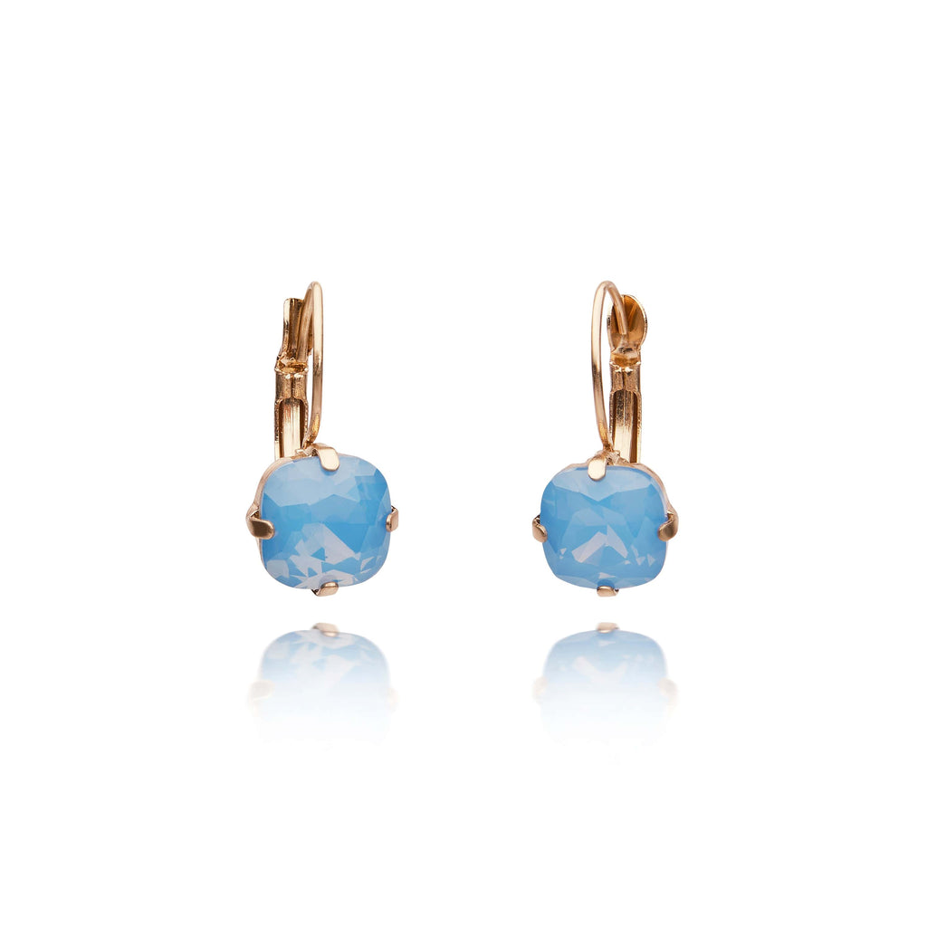 Cushion Cut Crystal Earrings: Blue Crystal Stone 1950s Style Drop Earrings