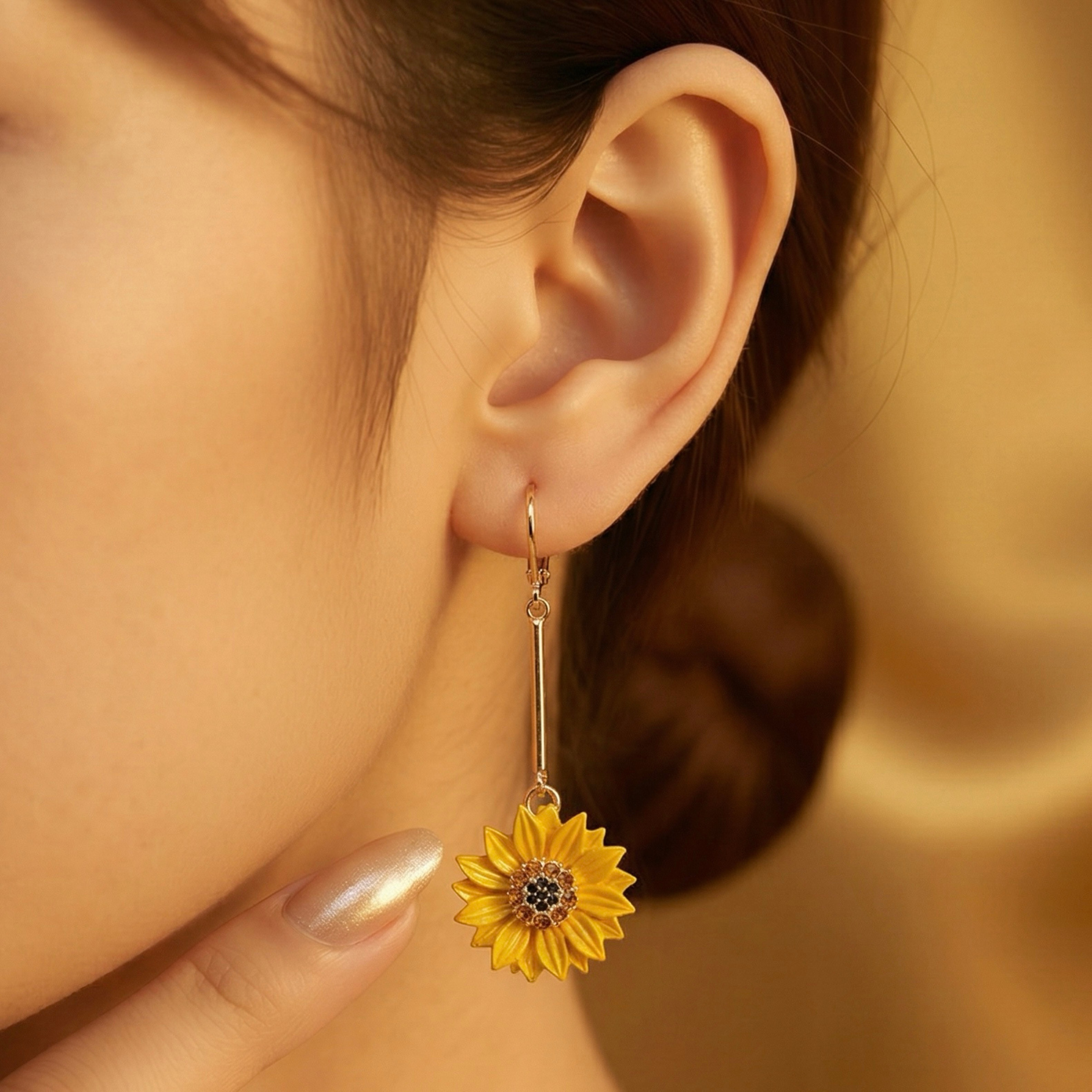 Enamel drop sunflower earrings  Lovett & Co