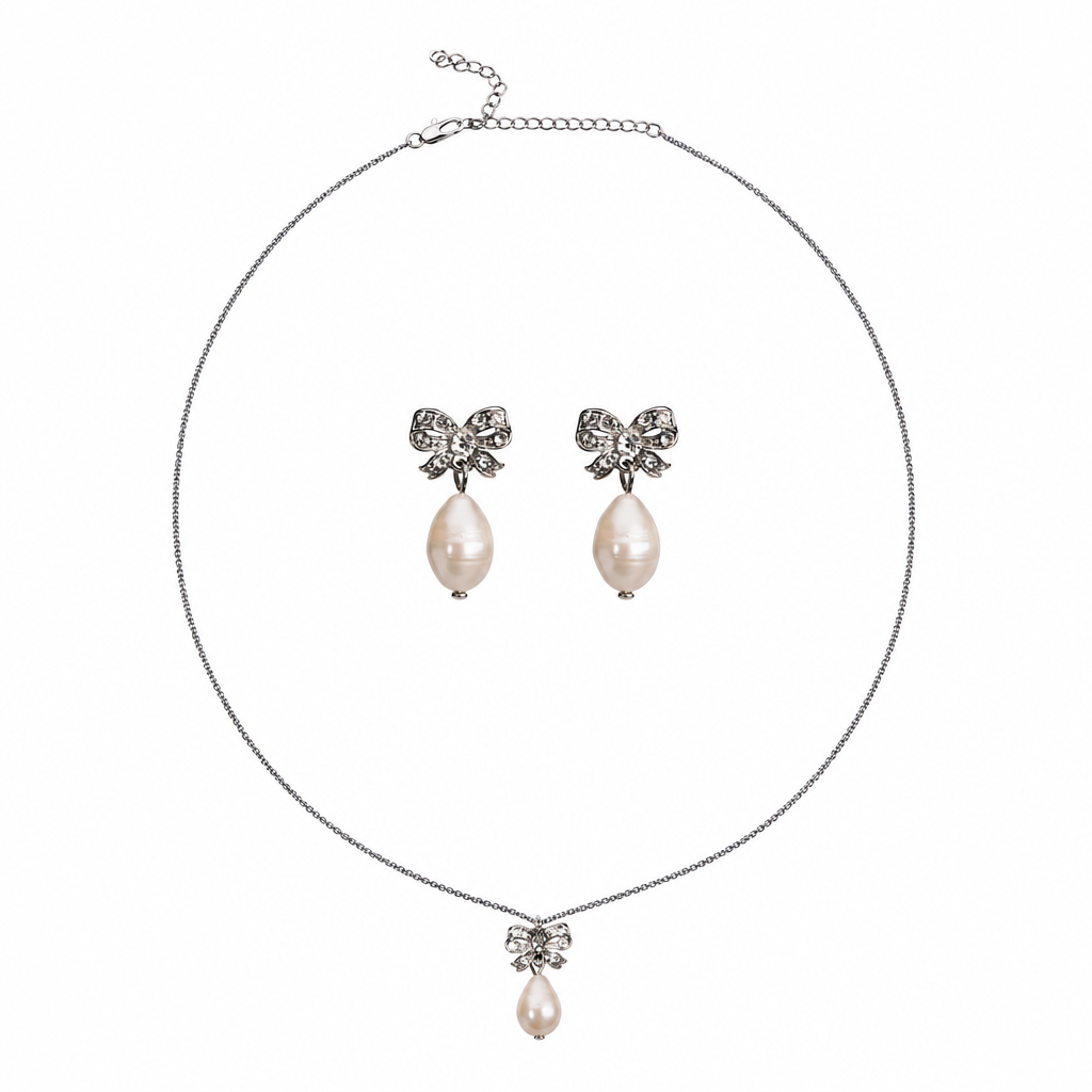 Bow earrings inside the necklace