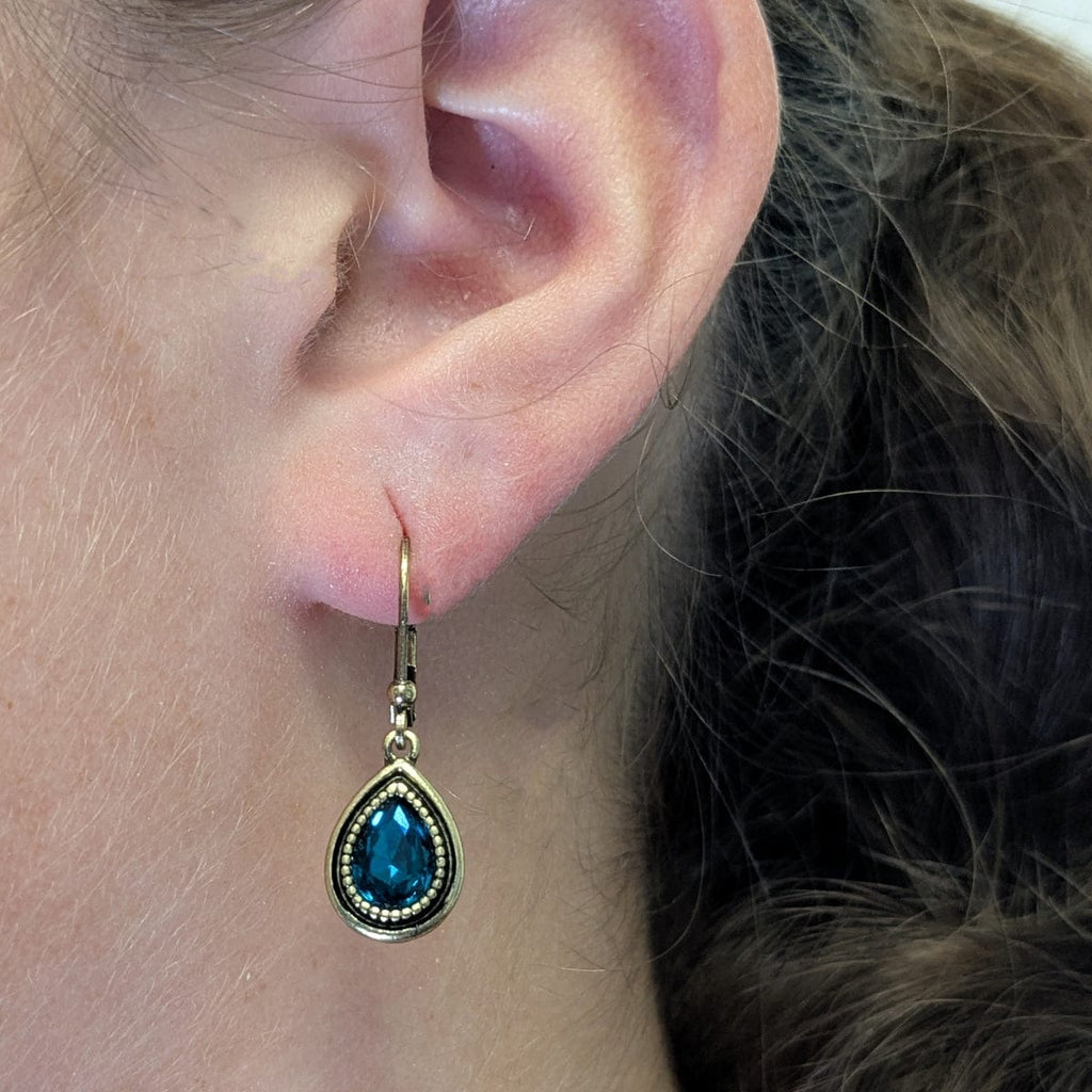 Mini Peacock Eye Teardrop Earrings: Antique Dangle Earrings