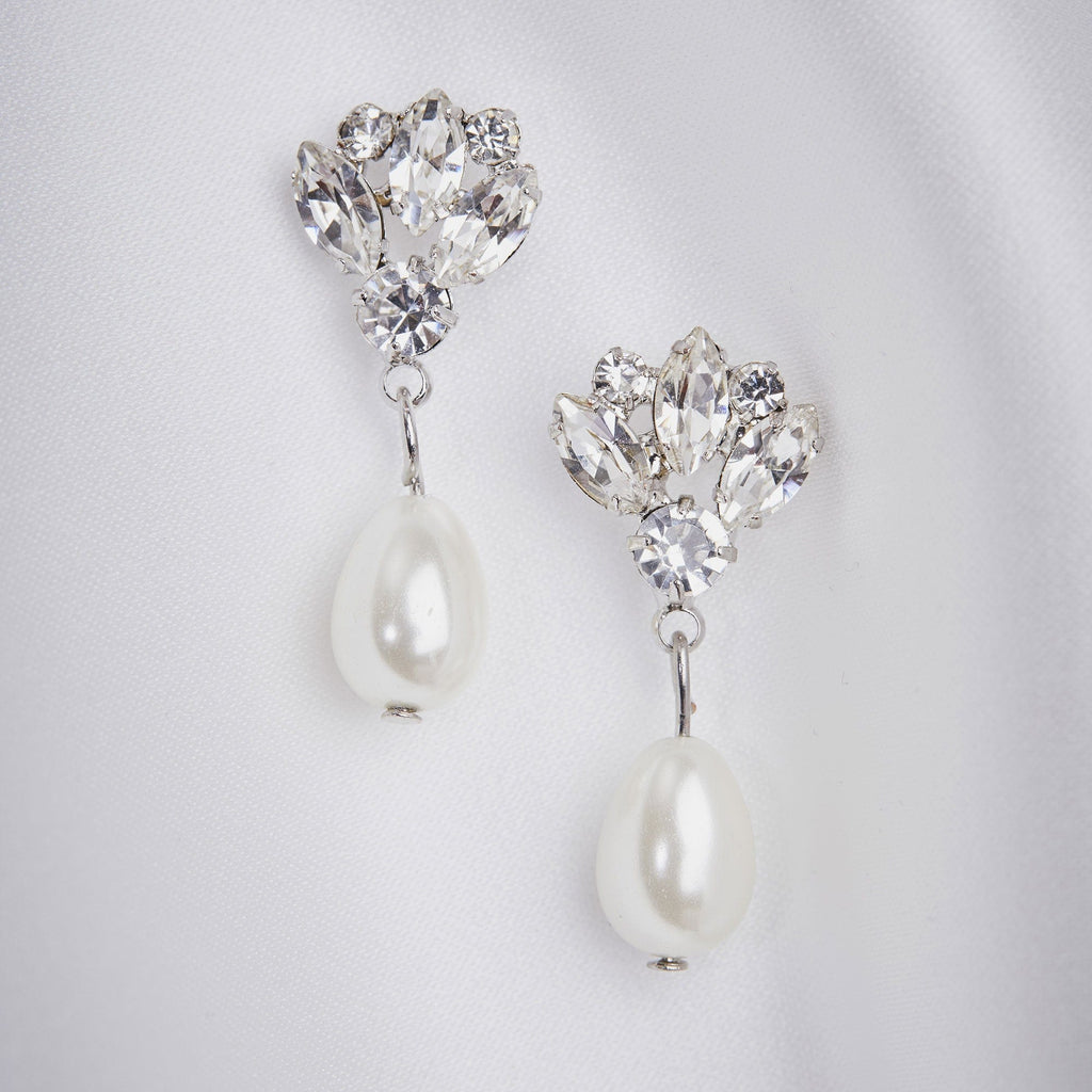 Crystal Pearl Drop Earrings: Bridal Pearl Drop Earrings
