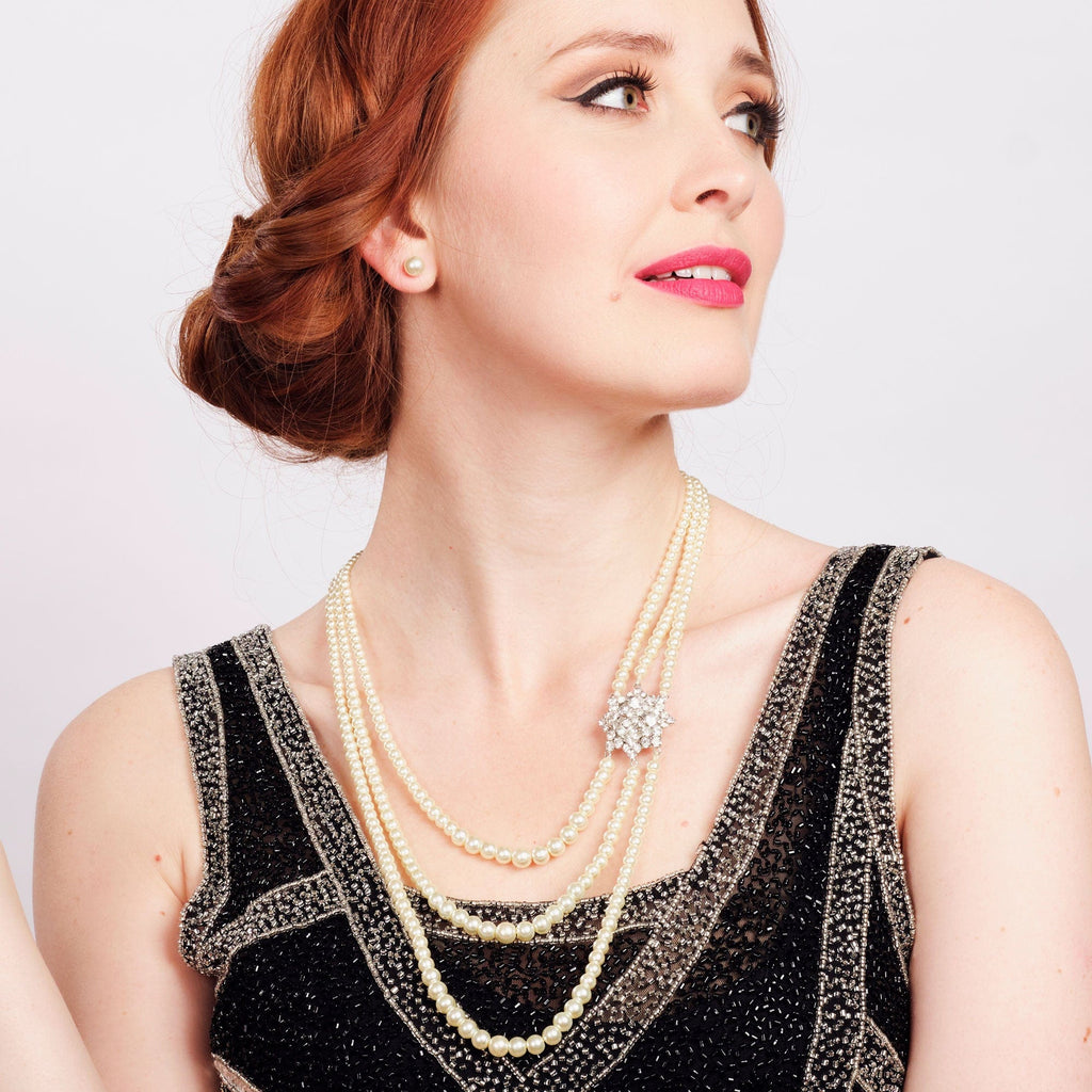 Vintage Pearl Necklace with Crystal Pendant Lovett Co Lovett