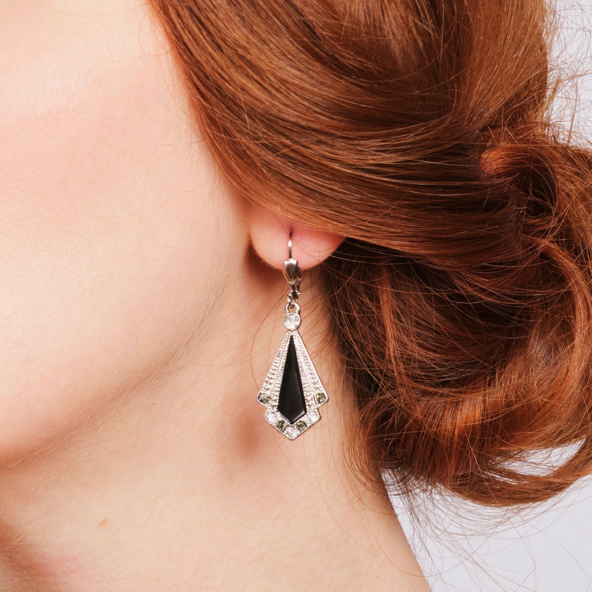 Art Deco hand painted enamel earrings with Swarovski stones  Lovett & co