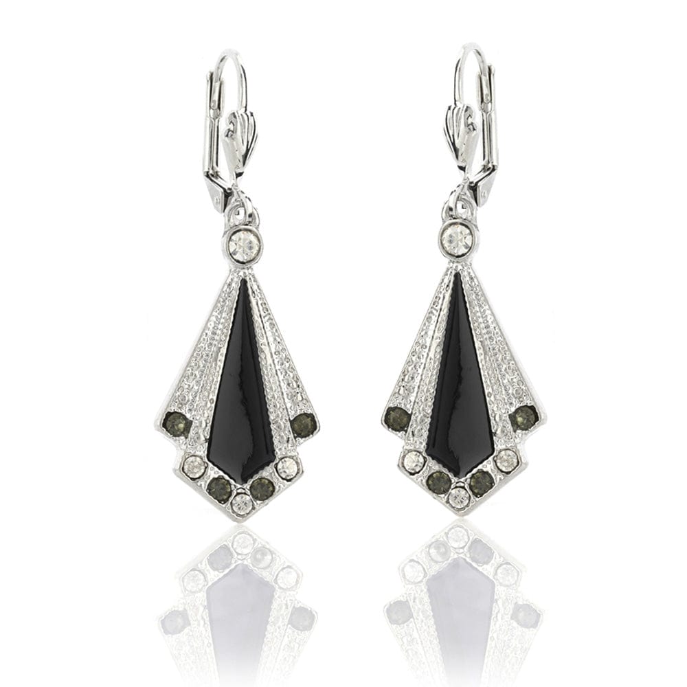 Stunning handmade black vintage art deco enamel earrings with Swarovski crystals which are perfect for any gatsby theme party or flapper 1920s look. See more at Lovett and Co. FREE packaging.