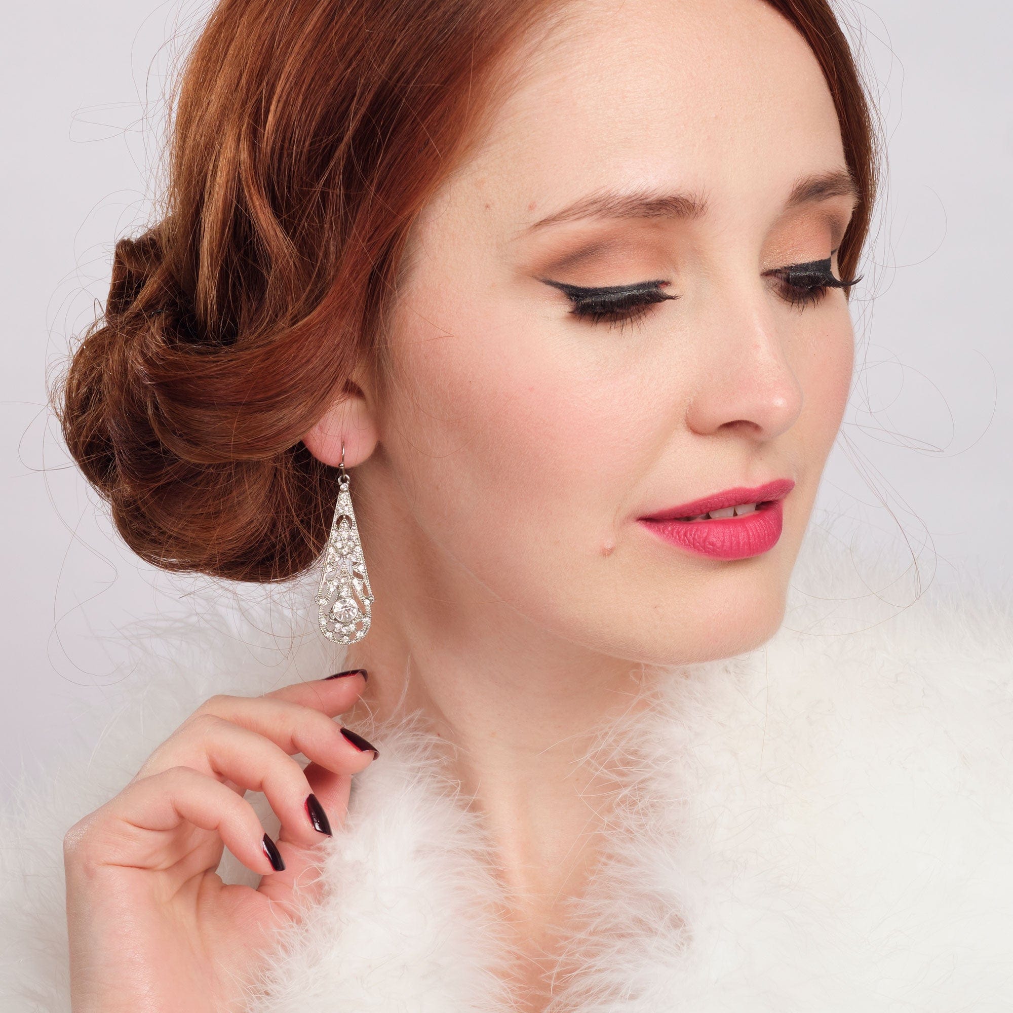 Filigree Crystal 1920s style Drop Earrings  Lovett & Co