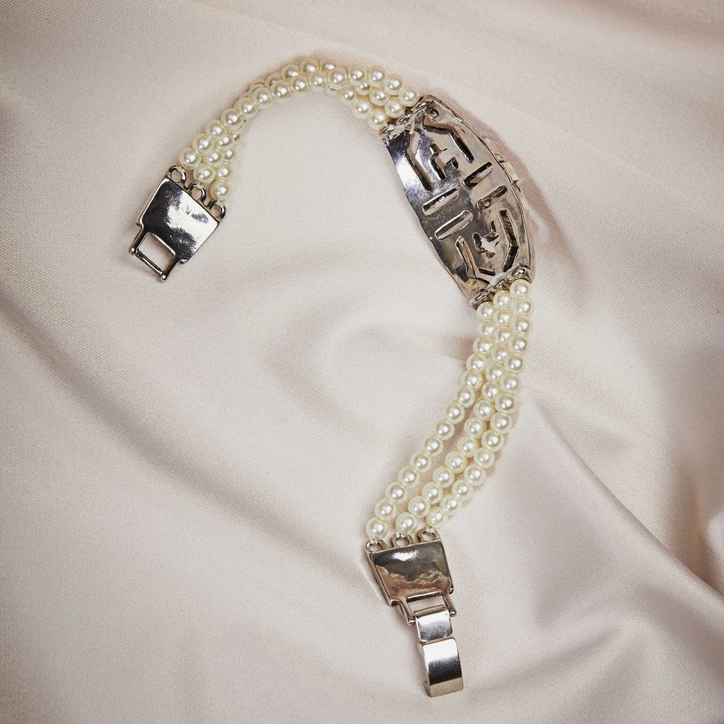 Art Deco Bracelet Vintage : Pearl And Diamante Bracelet