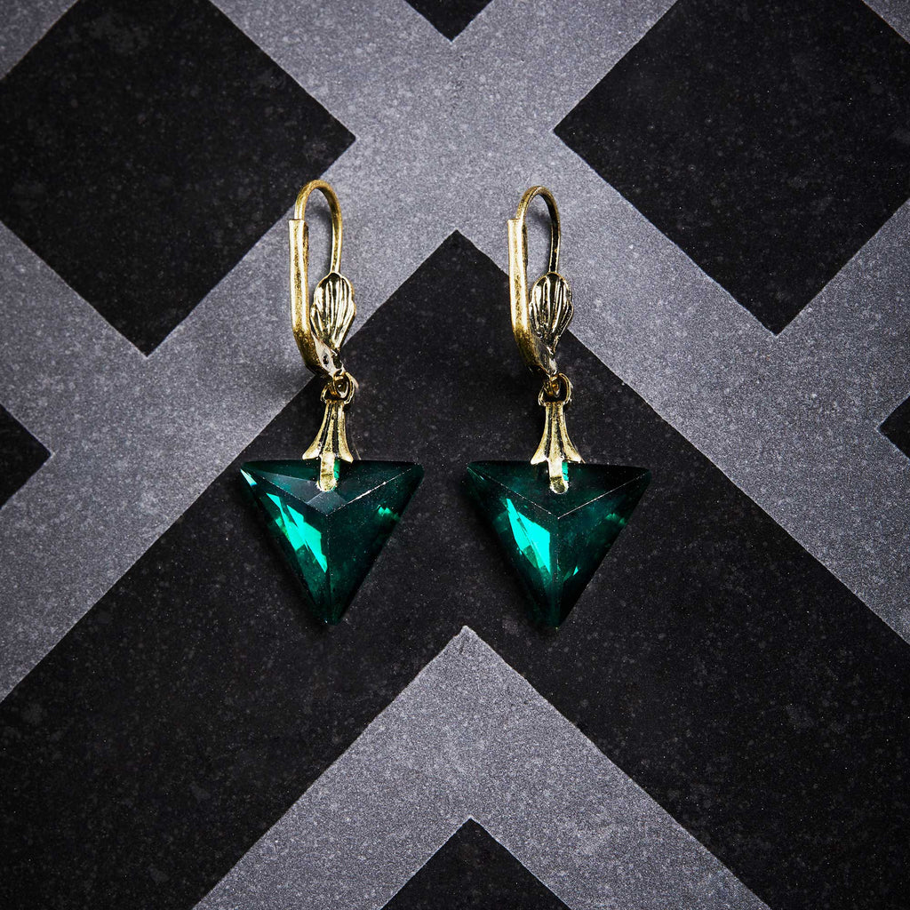 Vintage Emerald Earrings: Emerald Triangle 1920s Drop Earrings