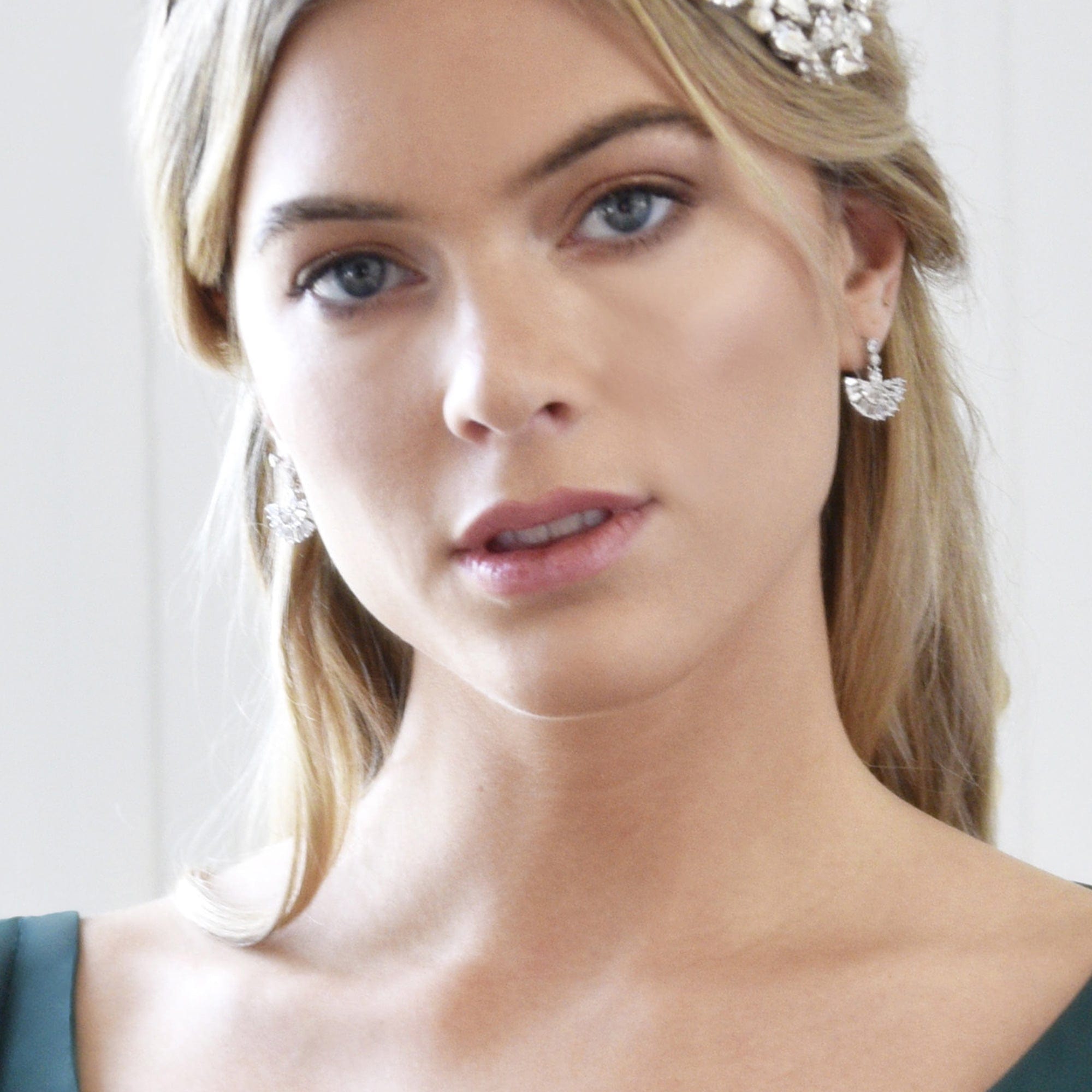 1920's inspired vintage bridal earrings in Mini Crystal Fan shape
