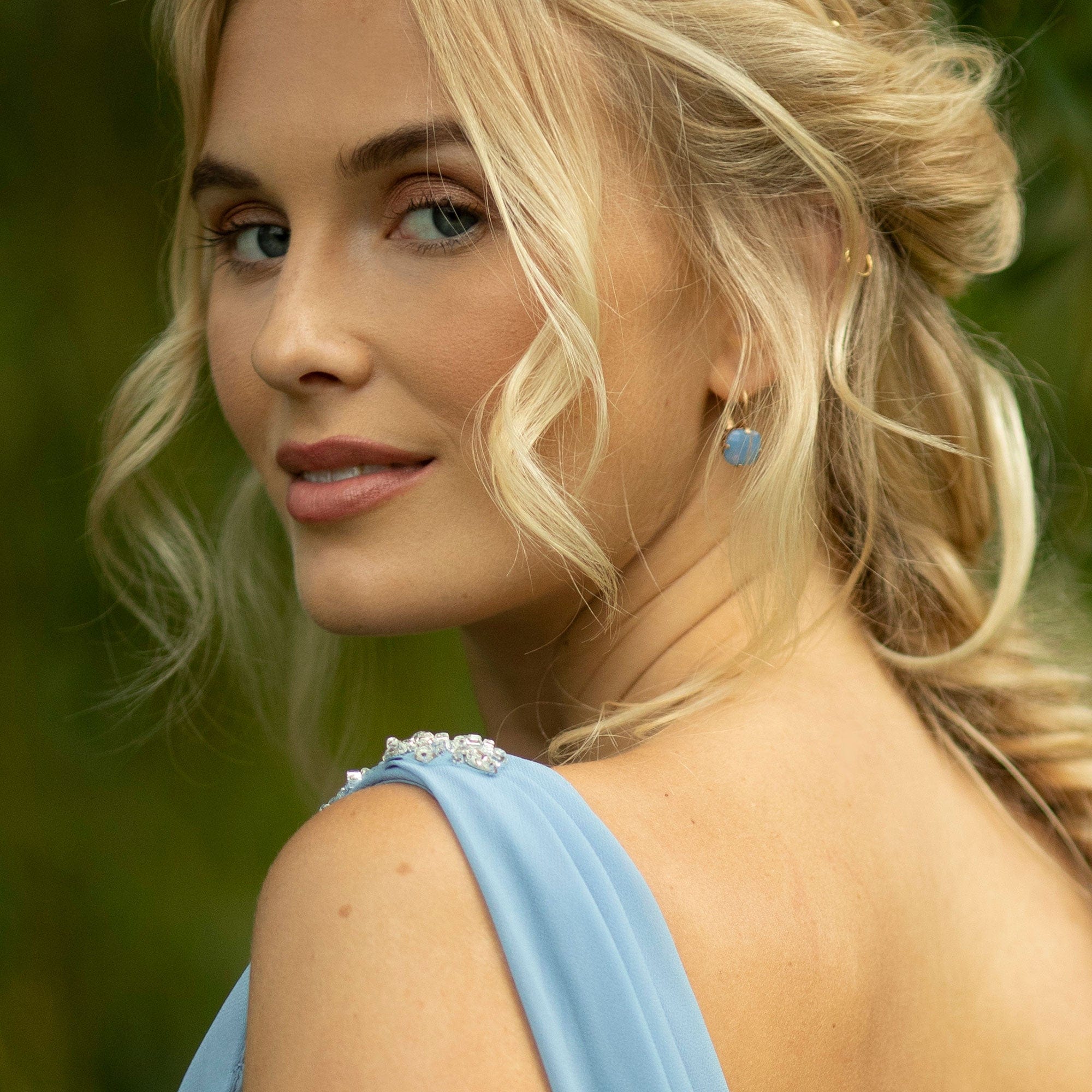 Cushion Cut Blue Stone Earrings   Lovett & Co