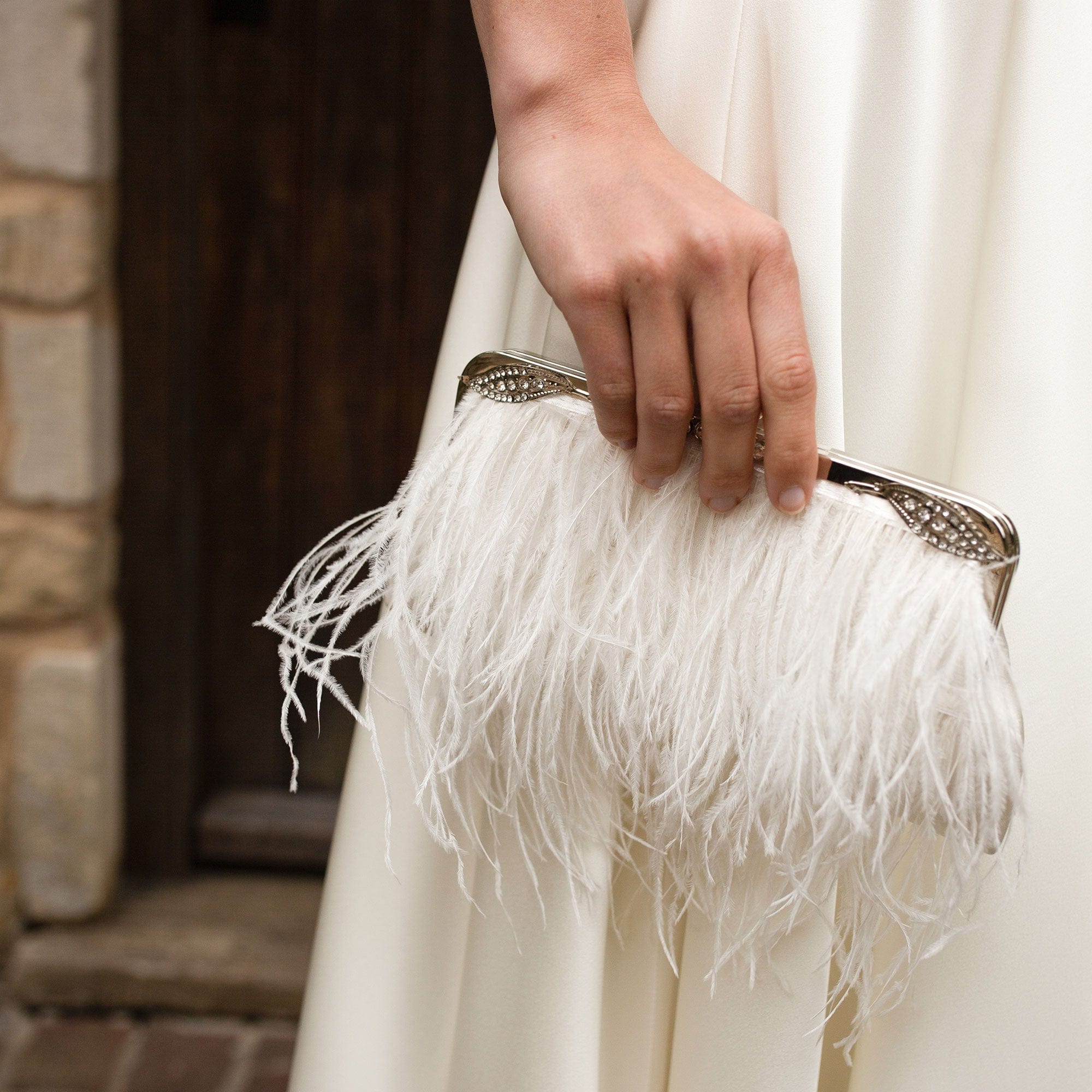 Feather Diamante Clasp Bag