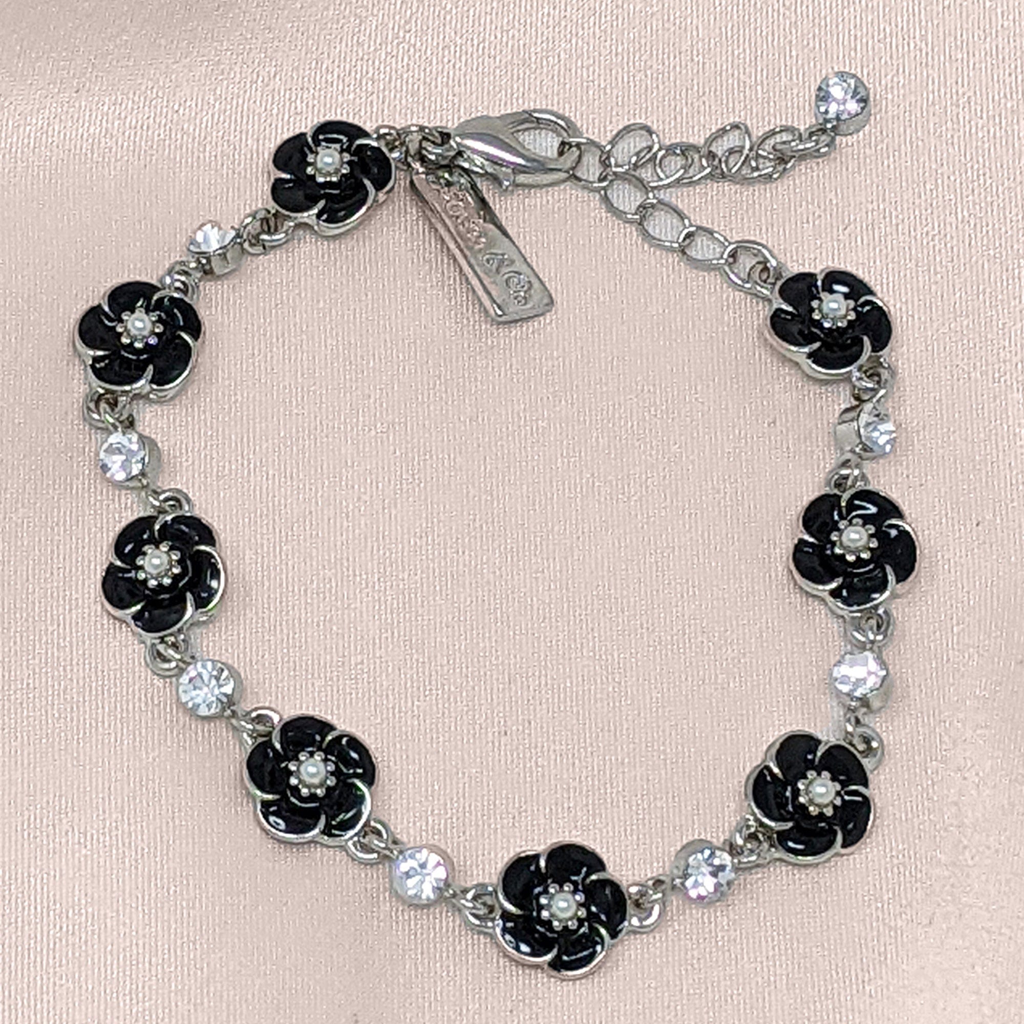 Black Enamel Rose Bracelet