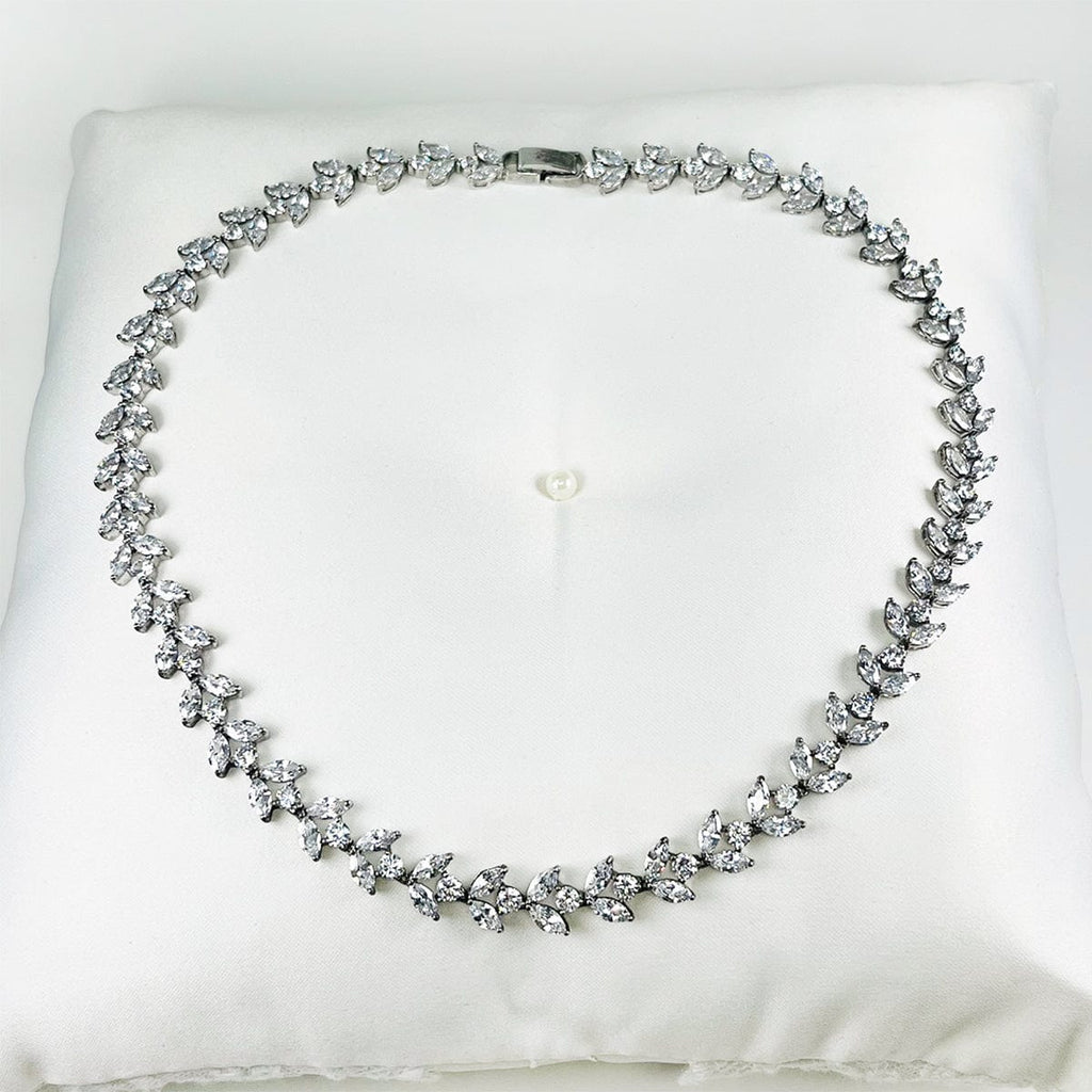Tiny Crystal Cubic Zirconia Leaf Necklace Silver Plated in a FREE GIFT BOX