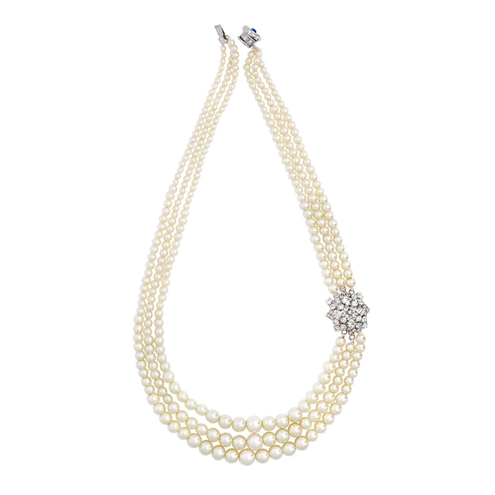 Double Strand Long Pearl & Crystal Necklace – Lenora Dame