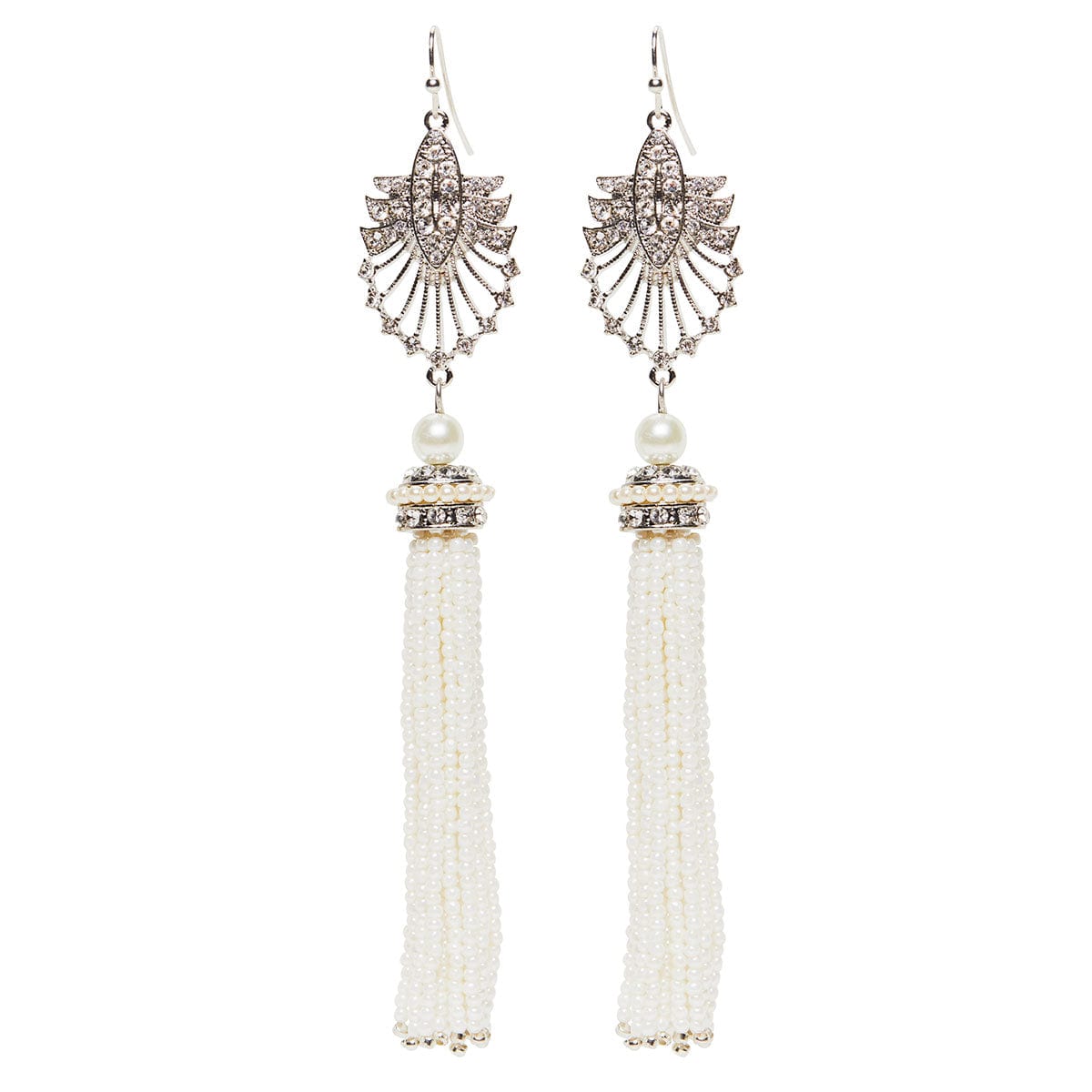 Art Deco 20s Cream Tassel Long Drop Earrings by Lovett and Co