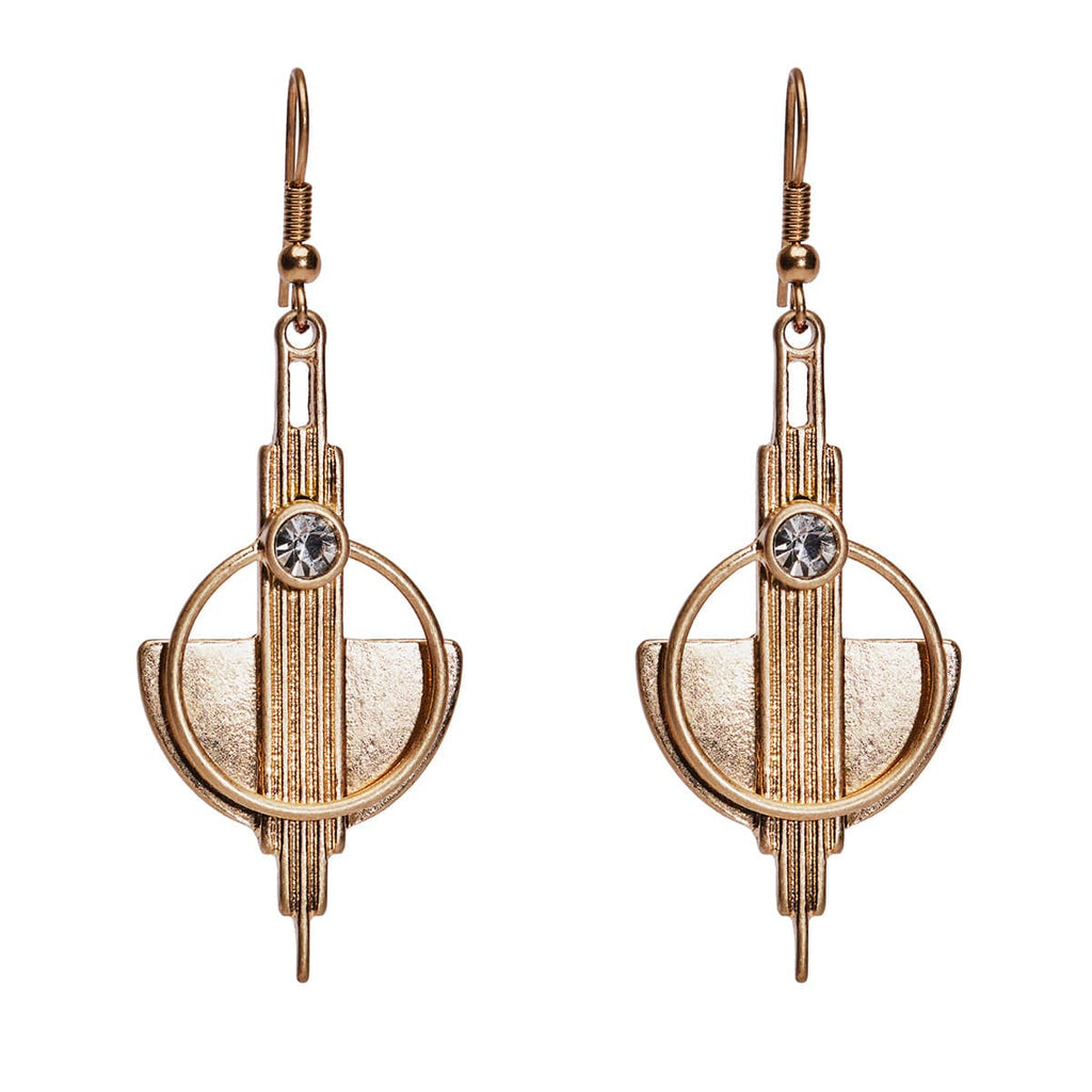 Vintage Art Deco Earrings: Brass Long Drop Earrings