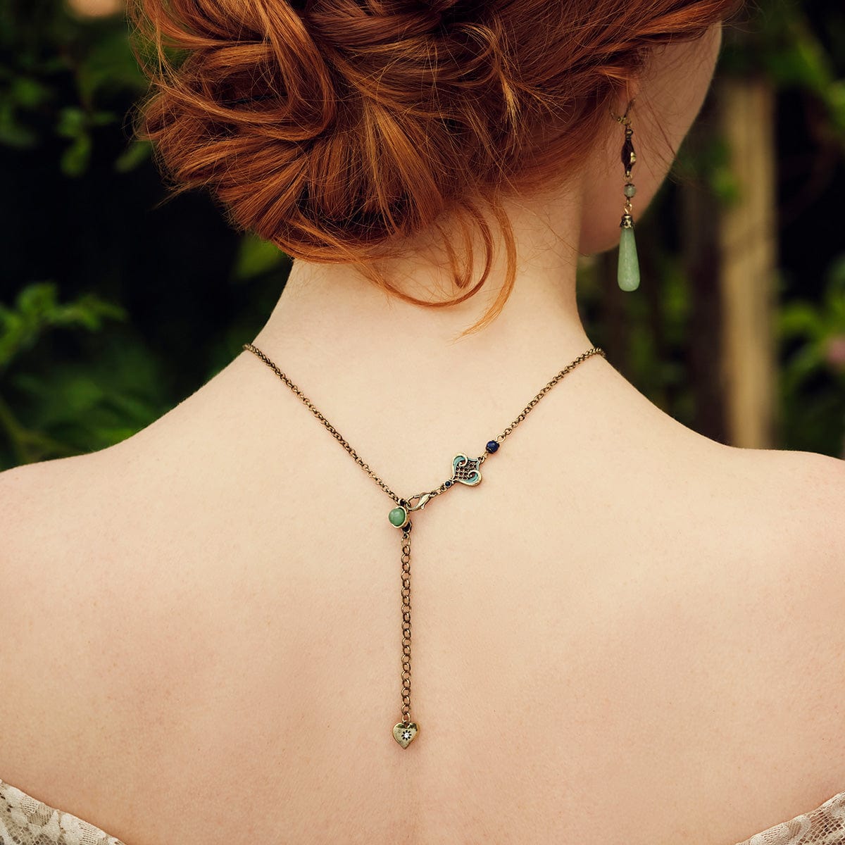 Aventurine Natural Stone Drop Pendant Necklace Back Detail