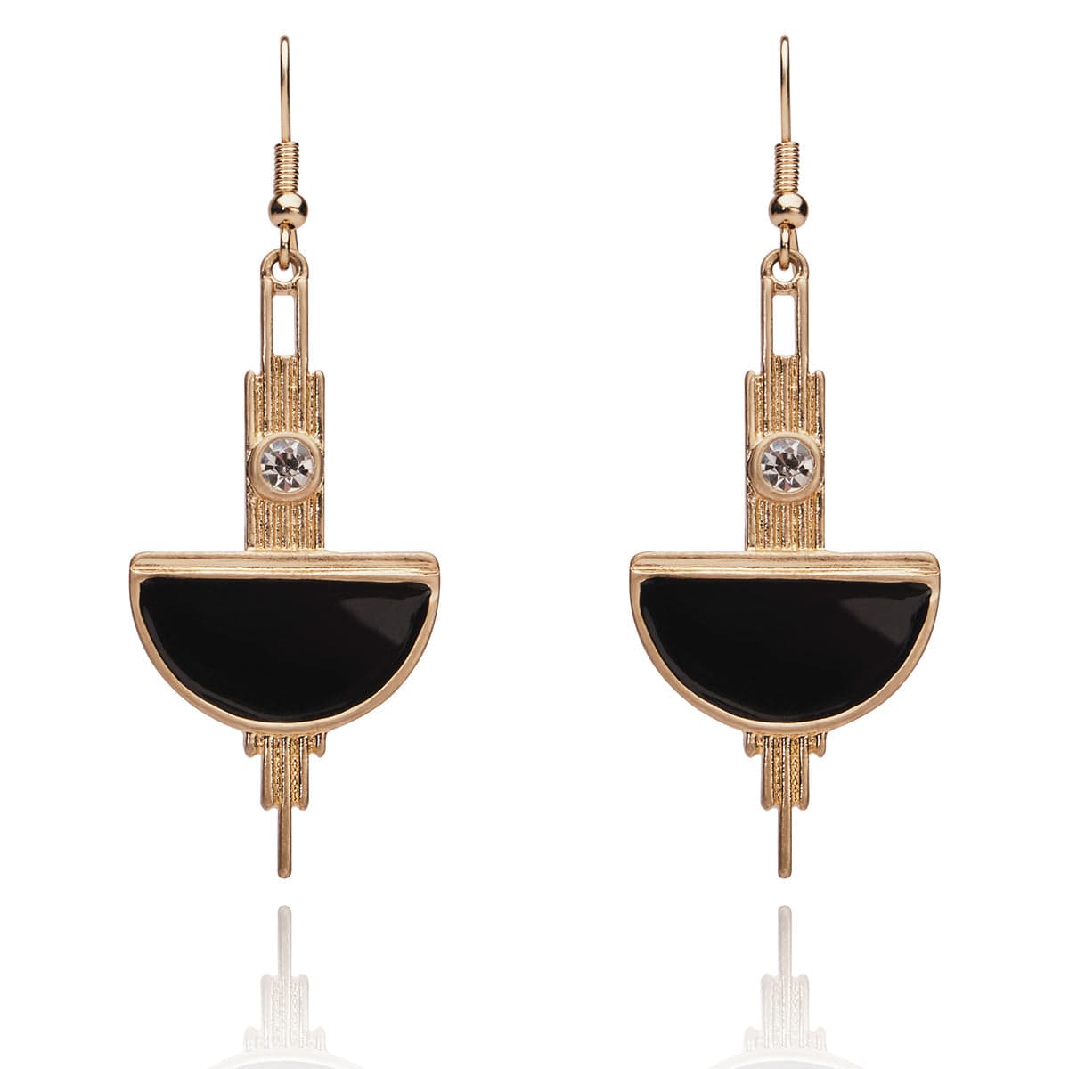 Deco-Brass-and-Black-Enamel-Drop-Earrings