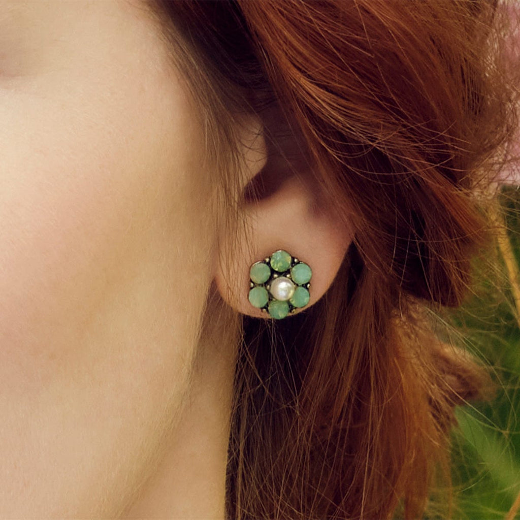 Flower Stud Earrings: Tiny Vine Flower and Pearl Earrings