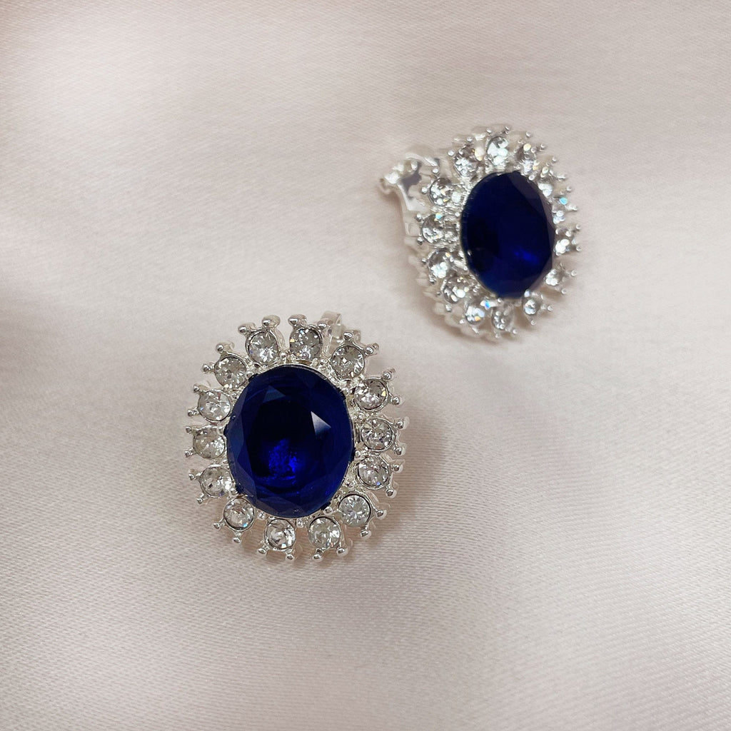 Lady Diana inspired Clip on earrings with a sapphire stone centre.