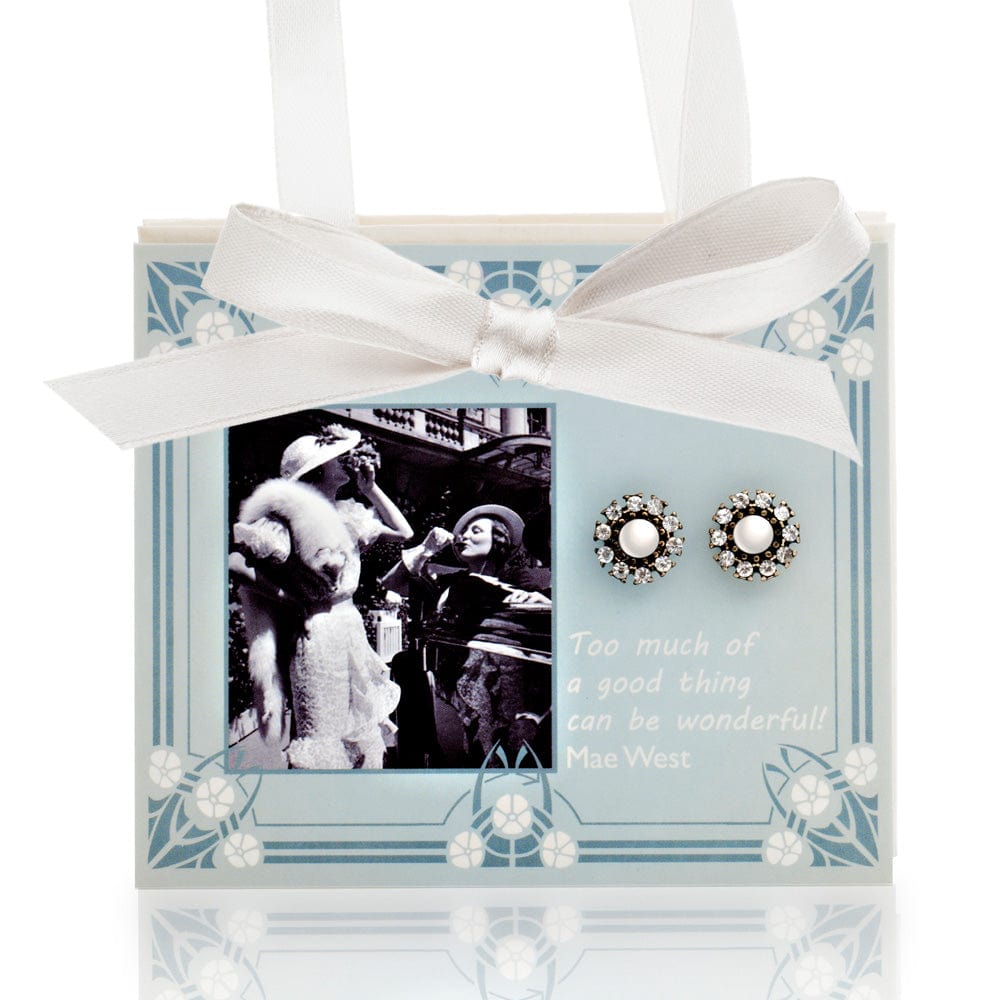Mae West Gift Card with Pearl and Diamante Earring  Mae West Gift Cards with Pearl and Diamante Earrings