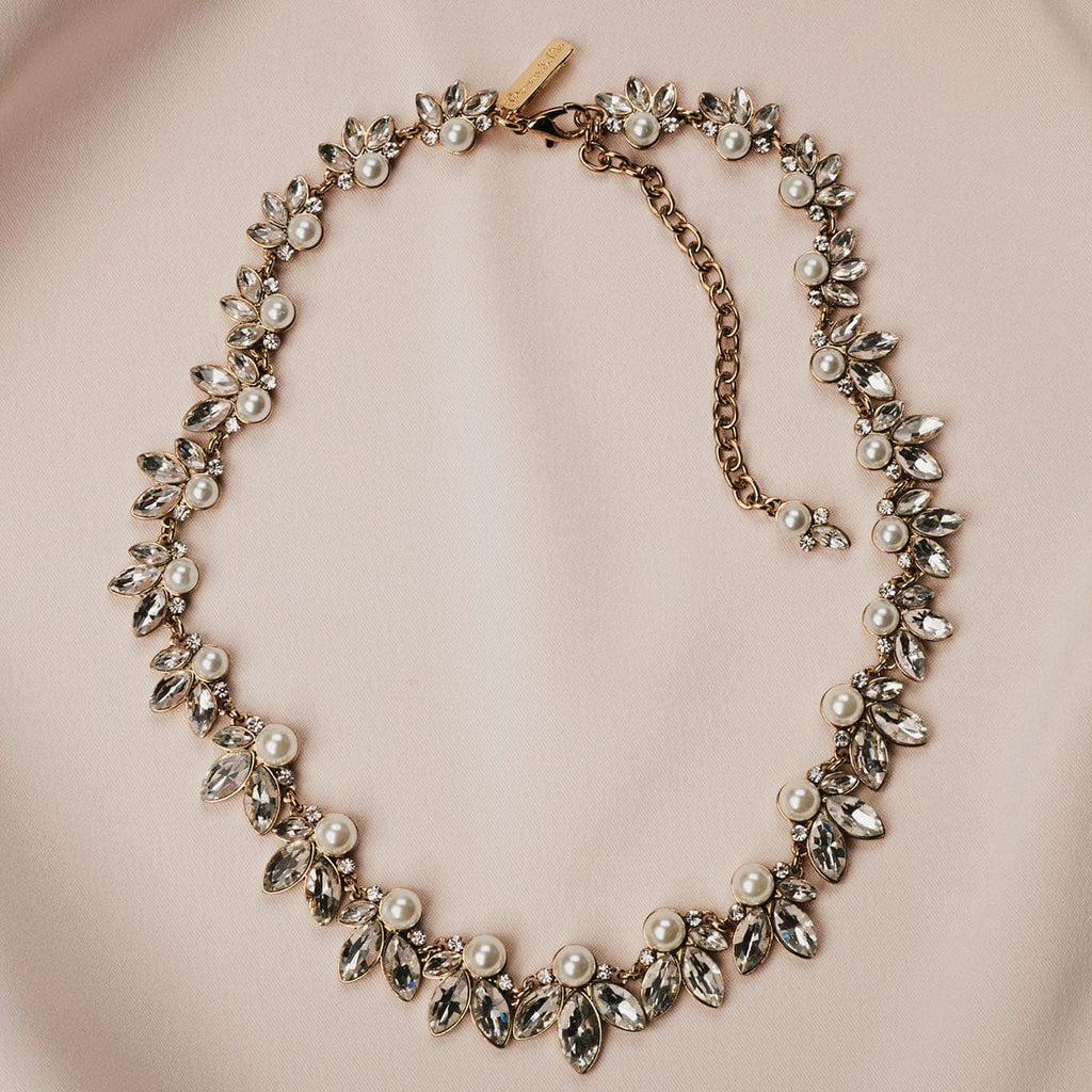 Vintage Crystal Leaf and Pearl Necklace by Lovett and Co