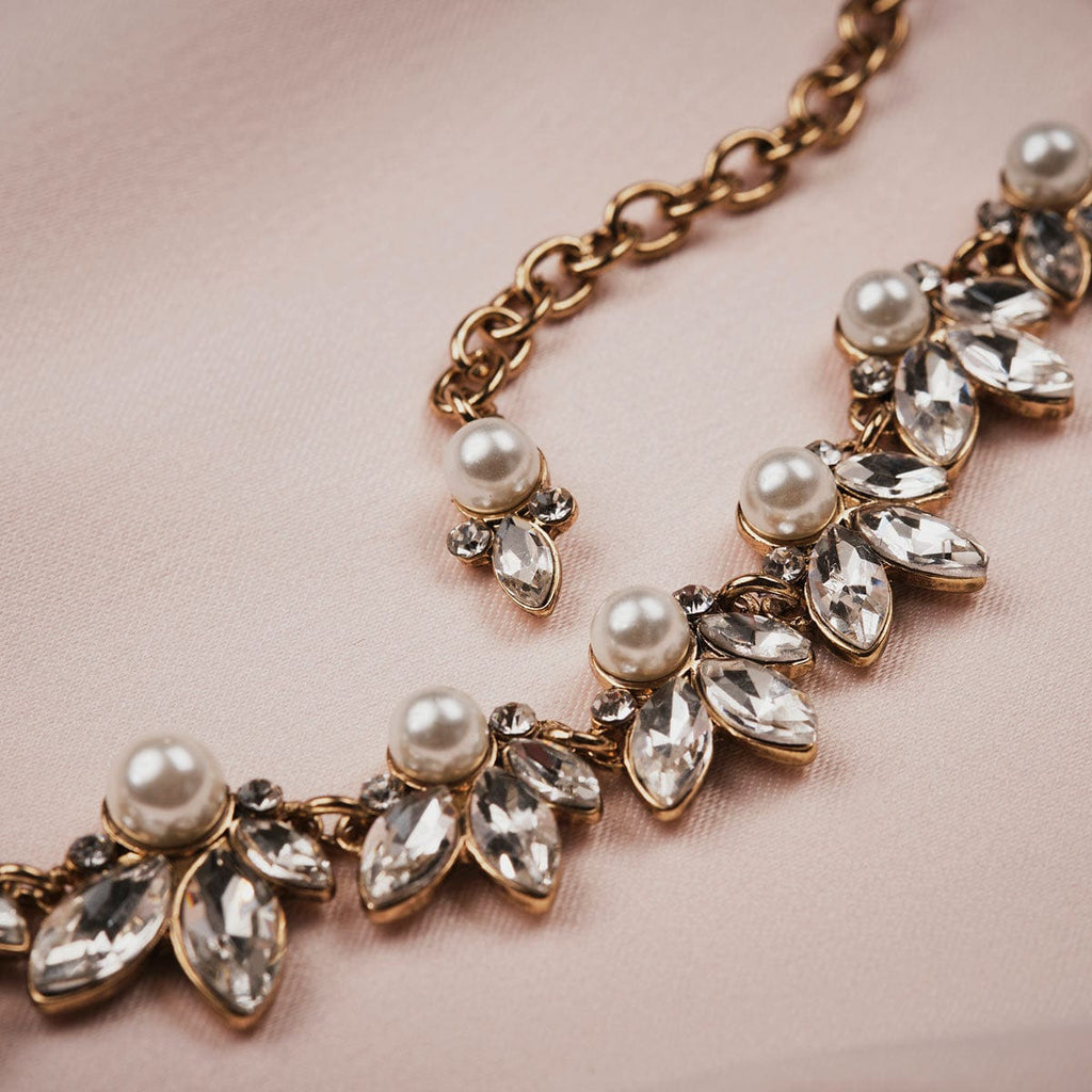 Detail of Vintage Crystal leaf and pearl necklace by Lovett and Co