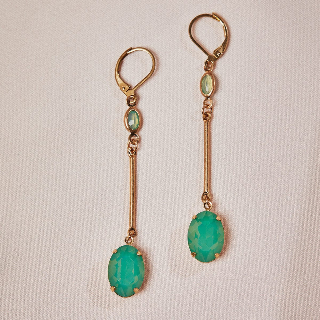 Vintage Oval Stone Drop Earrings in Light Green by Lovett and Co