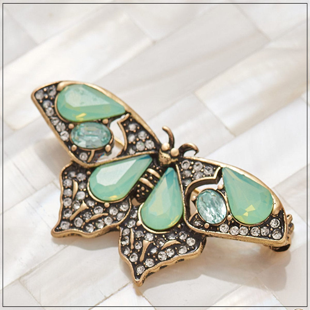 Vintage Butterfly Brooch: Opal Green Vintage Brooch