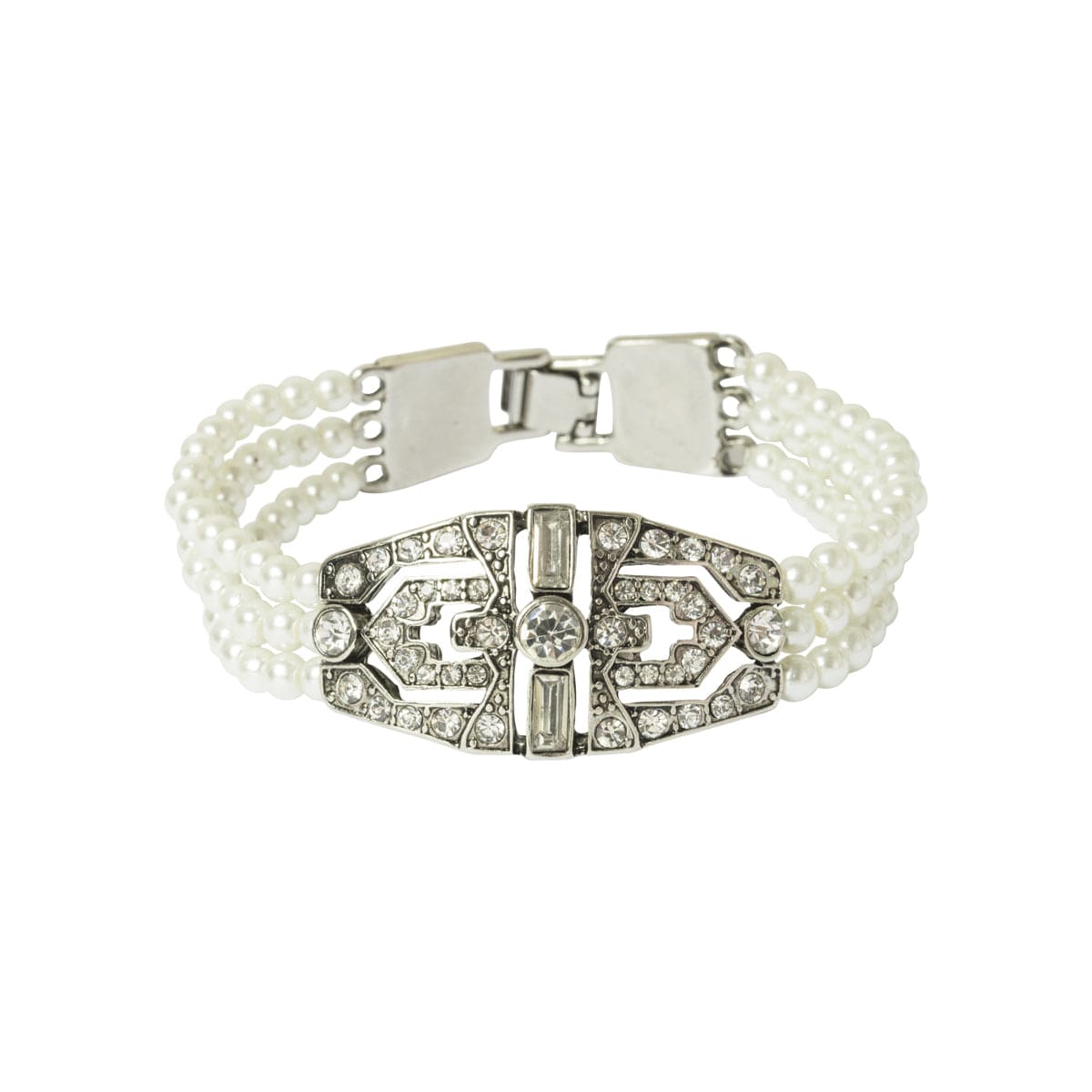Vintage style bridal pearl and crystal bracelet inspired from 1920s