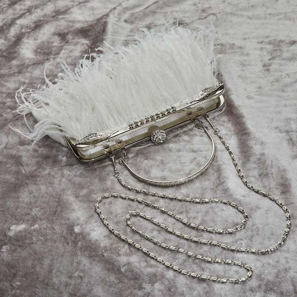 Feather bag with diamante clasp