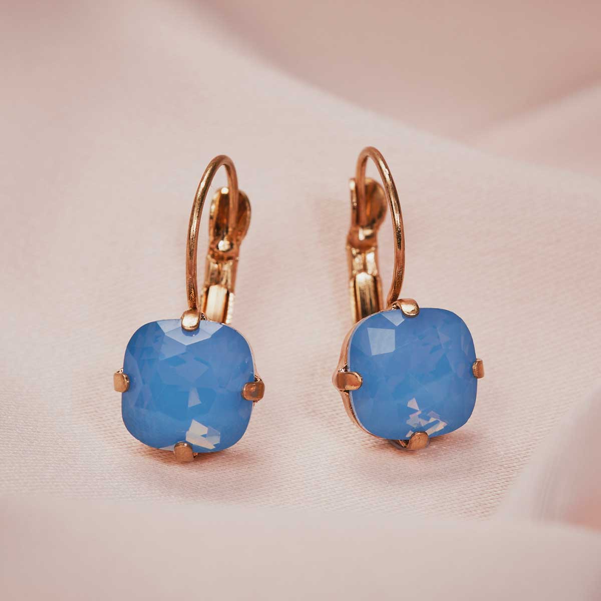 Cushion Cut Blue Stone Earrings   Lovett & Co